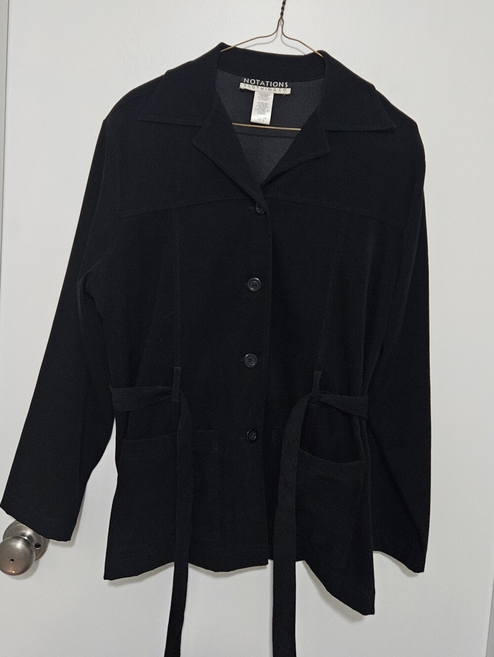 Notations Womens Black Belted Button-Front Blazer Jacket Size Medium